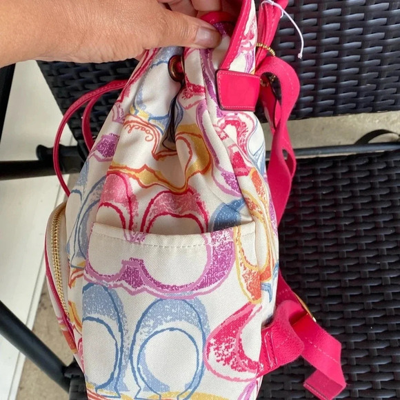 Coach Monogram Multicolor Canvas Leather Trim Scribble Poppy Backpack - Picture 9 of 15